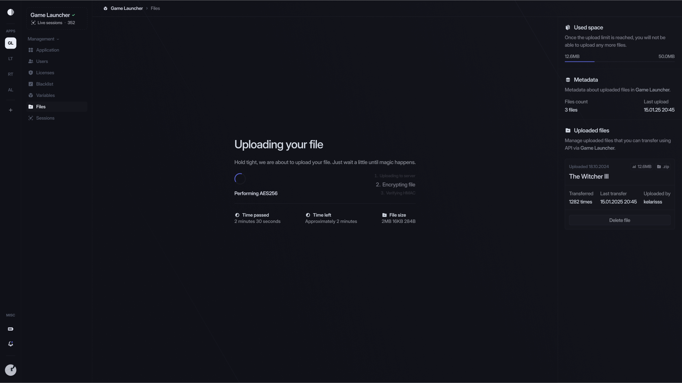 Blazeauth dashboard screenshot with protected assets storage