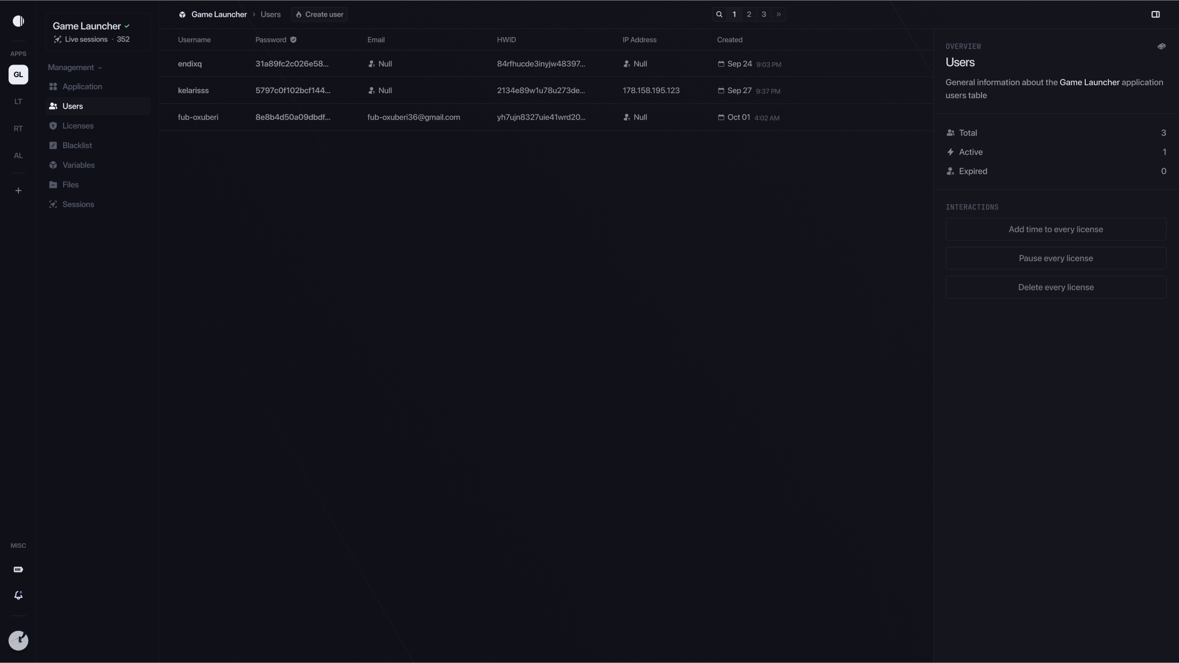 Blazeauth dashboard screenshot with user management controls