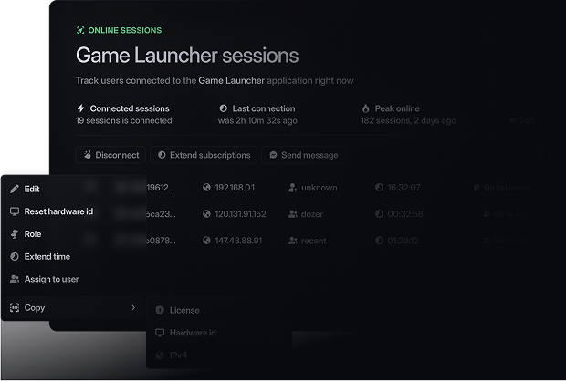 Blazeauth dashboard showing a live overview of active sessions